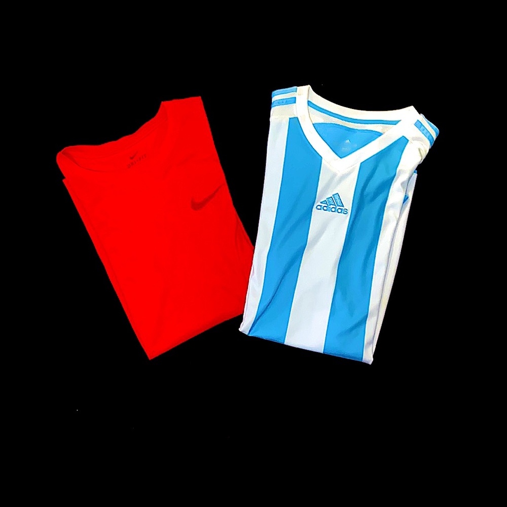 1 nike dry-fit, 1 adidas’s shirt